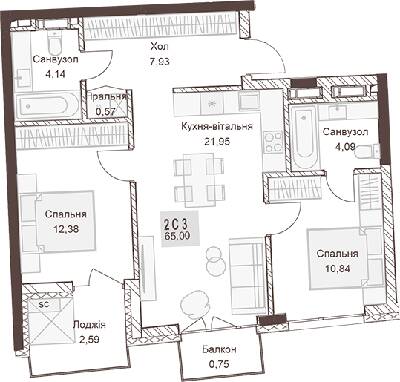 2-кімнатна 65 м² в ЖК Pokrovsky Apart Complex від 31 550 грн/м², Рівне