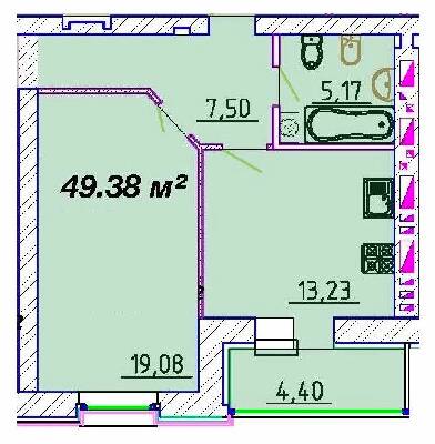 1-комнатная 49.38 м² в ЖК Графський от 19 500 грн/м², Черкассы