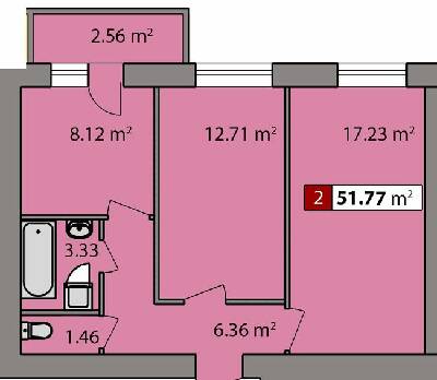 2-кімнатна 51.77 м² в ЖК Парковий квартал від 16 450 грн/м², Черкаси