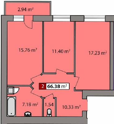 2-кімнатна 66.38 м² в ЖК Парковий квартал від 16 450 грн/м², Черкаси