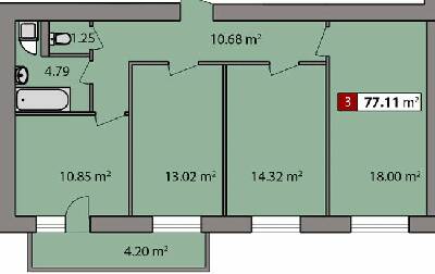 3-кімнатна 77.11 м² в ЖК Парковий квартал від 16 450 грн/м², Черкаси