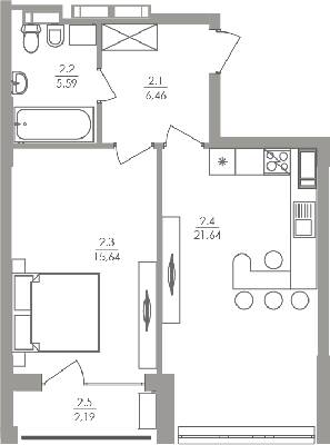 1-комнатная 51.52 м² в ЖК Greenville на Печерске от 70 100 грн/м², Киев