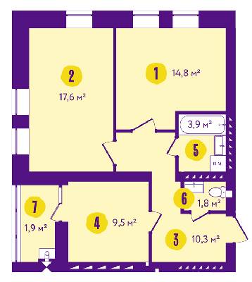 2-комнатная 61.6 м² в ЖК Солнечный от 18 500 грн/м², г. Васильков