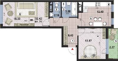 2-комнатная 61.71 м² в ЖК Paradise Avenue от 29 000 грн/м², с. Крюковщина