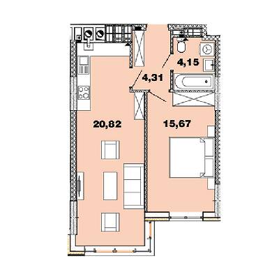 1-кімнатна 49.43 м² в ЖК Crystal Avenue від 33 500 грн/м², с. Петропавлівська Борщагівка