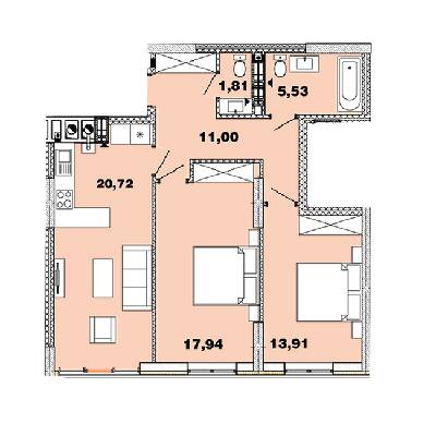 2-комнатная 70.91 м² в ЖК Crystal Avenue от 28 000 грн/м², с. Петропавловская Борщаговка