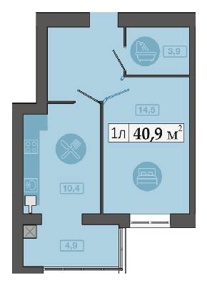 2-комнатная 40.9 м² в ЖК Счастливый в Днепре от 19 450 грн/м², Днепр