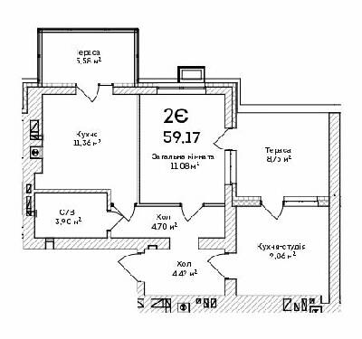 2-комнатная 59.17 м² в ЖК Grand Country Irpin от 19 350 грн/м², г. Ирпень