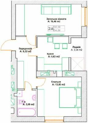 2-кімнатна 54.86 м² в ЖК Фортуна-2 від 24 450 грн/м², м. Ірпінь