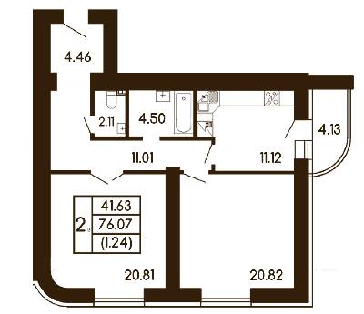 2-кімнатна 76.07 м² в ЖК Чайка від 22 000 грн/м², с. Чайки