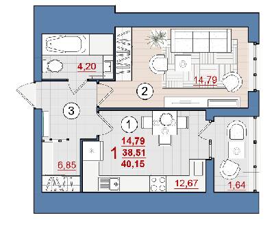 1-комнатная 40.15 м² в ЖК Уютный от 14 500 грн/м², Чернигов