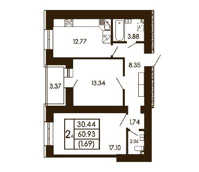 2-кімнатна 60.93 м² в ЖК Чайка від 21 000 грн/м², с. Чайки