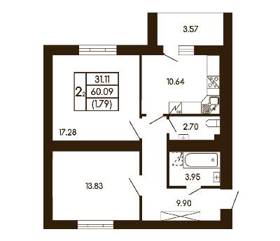 2-кімнатна 60.09 м² в ЖК Чайка від 21 000 грн/м², с. Чайки