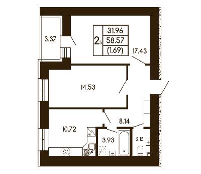 2-кімнатна 58.57 м² в ЖК Чайка від 21 000 грн/м², с. Чайки