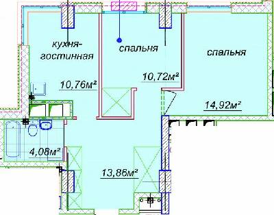 2-кімнатна 55.9 м² в ЖК Миронова від 38 200 грн/м², Дніпро