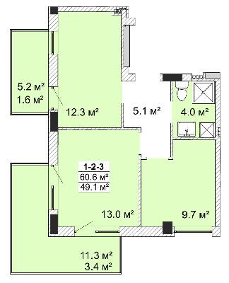 2-кімнатна 60.6 м² в ЖК SMART City-2 від 19 150 грн/м², Одеса