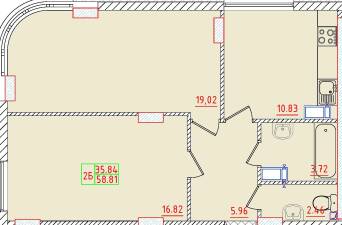 2-комнатная 58.81 м² в ЖК Цветной бульвар от 16 950 грн/м², г. Черноморск