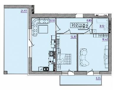 2-кімнатна 73.36 м² в ЖК Парк Морський від 16 500 грн/м², м. Южне