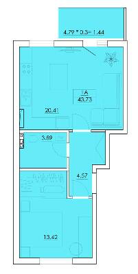 1-кімнатна 43.73 м² в ЖК Ventum від 17 350 грн/м², с. Крижанівка