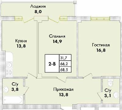 2-кімнатна 68.5 м² в ЖК Парк Совіньон від 23 800 грн/м², смт Таїрове