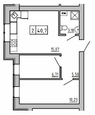 2-комнатная 40.7 м² в ЖК KEKS от 14 650 грн/м², пгт Авангард