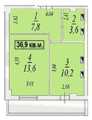 1-кімнатна 36.9 м² в ЖК Авангард від 14 500 грн/м², смт Авангард