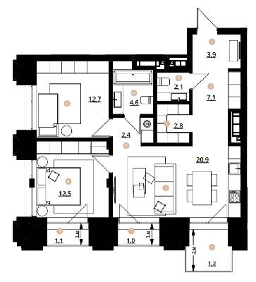 2-кімнатна 72.3 м² в ЖК Doma Trabotti від 62 200 грн/м², Одеса