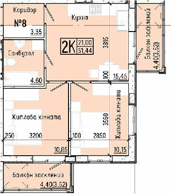 2-комнатная 51.44 м² в ЖК Акварель-7 от 18 350 грн/м², Одесса
