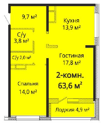 2-кімнатна 63.6 м² в ЖК Альтаїр 3 від 24 700 грн/м², Одеса
