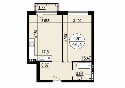 1-кімнатна 44.4 м² в ЖК Грінвуд 2 від 19 550 грн/м², смт Брюховичі