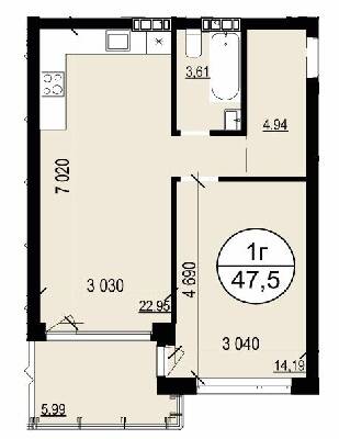 1-комнатная 47.5 м² в ЖК Гринвуд 2 от 19 550 грн/м², пгт Брюховичи