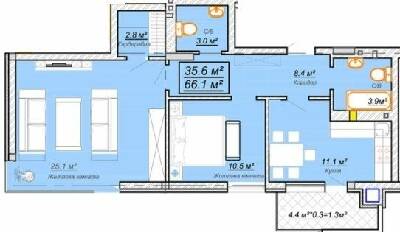 2-кімнатна 66.1 м² в ЖК Grand Village від 20 500 грн/м², с. Сокільники