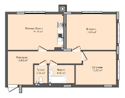 2-кімнатна 68.65 м² в ЖК Комфорт Плюс від 17 800 грн/м², м. Дубляни