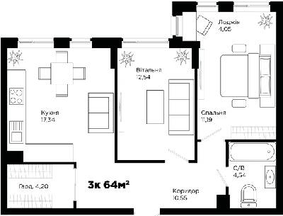 2-комнатная 64 м² в ЖК Chocolate от 13 400 грн/м², Ивано-Франковск