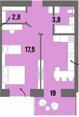 1-кімнатна 44.8 м² в ЖК Dream Town від 16 950 грн/м², Луцьк