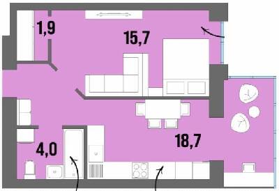 1-кімнатна 43.2 м² в ЖК Dream Town від 18 150 грн/м², Луцьк