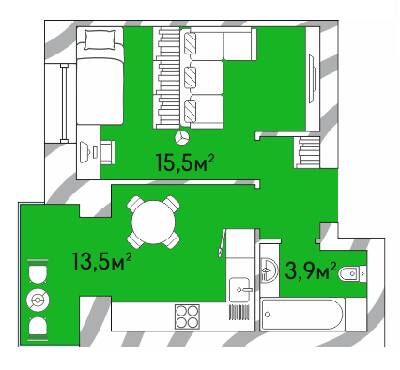 1-комнатная 35.1 м² в ЖК Затишний Двір-2 от 15 550 грн/м², Луцк