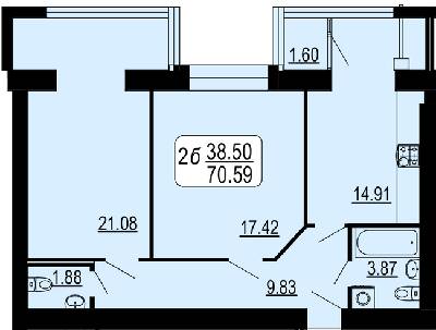 2-кімнатна 70.59 м² в ЖК Сімейний комфорт від 14 300 грн/м², Вінниця