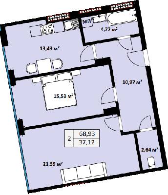 2-комнатная 68.93 м² в ЖК Uzh Towers от 24 600 грн/м², Ужгород