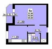 1-комнатная 45.08 м² в ЖК Лазурный от 18 500 грн/м², Полтава