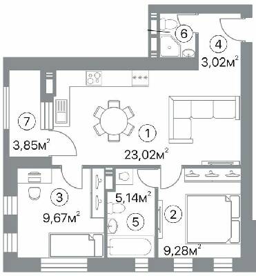 2-кімнатна 56.34 м² в ЖК Оскар від 32 000 грн/м², Полтава