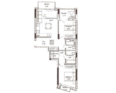 2-комнатная 64.02 м² в ЖК Pokrovsky Apart Complex от 31 550 грн/м², Ровно