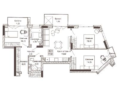 3-кімнатна 77.6 м² в ЖК Pokrovsky Apart Complex від 35 900 грн/м², Рівне