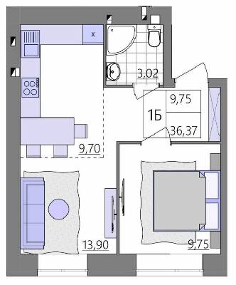 1-кімнатна 36.37 м² в ЖК Синергія Light від 14 000 грн/м², Рівне