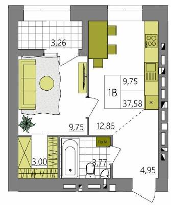 1-комнатная 37.58 м² в ЖК Синергия Light от 14 000 грн/м², Ровно