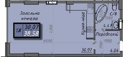 1-комнатная 38.58 м² в ЖК Iceberg от 20 000 грн/м², Сумы