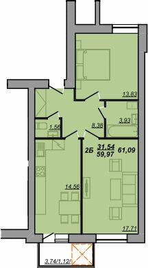 2-комнатная 59.97 м² в ЖК Березовиця от 15 000 грн/м², пгт Великая Березовица