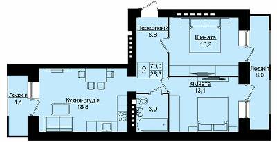 2-кімнатна 70 м² в ЖК Затишний дім від 15 000 грн/м², Тернопіль