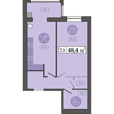 1-комнатная 48.4 м² в ЖК Счастливый в Днепре от 20 300 грн/м², Днепр