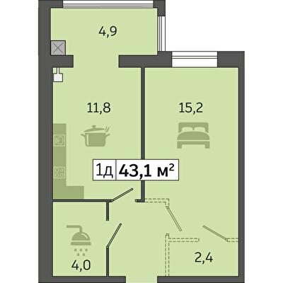 1-комнатная 43.1 м² в ЖК Счастливый в Днепре от 20 000 грн/м², Днепр
